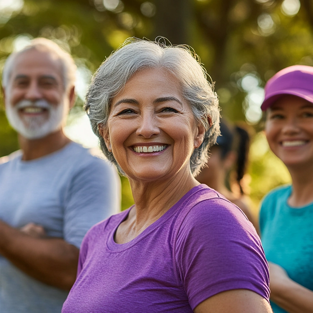 Щаслива група пенсіонерів займається спортом на свіжому повітрі